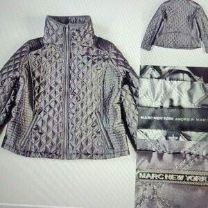L ANDREW MARC GRAY SILVER METALLIC GRAY lightweight QUILTED COAT JACKET large